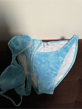 Blue Textured Underwire Bikini Set - Women's Swim
